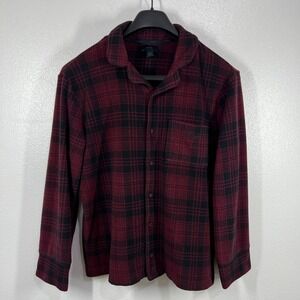SKIMS Red‎ Black Plaid Fleece Sleep Shirt Button Down Long Sleeve Pajama Small